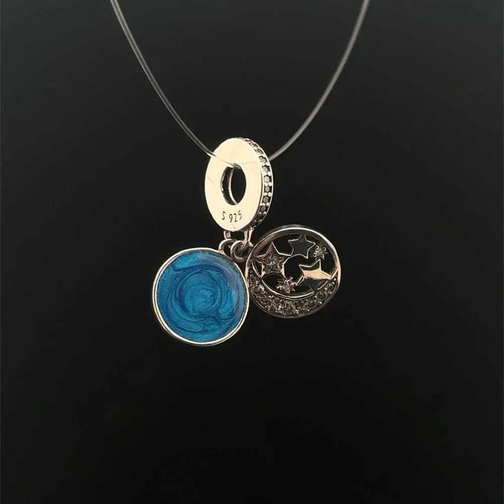 925 Sterling Silver Pendant Stars Moon For Charm Bracelet - Picture 9 of 10